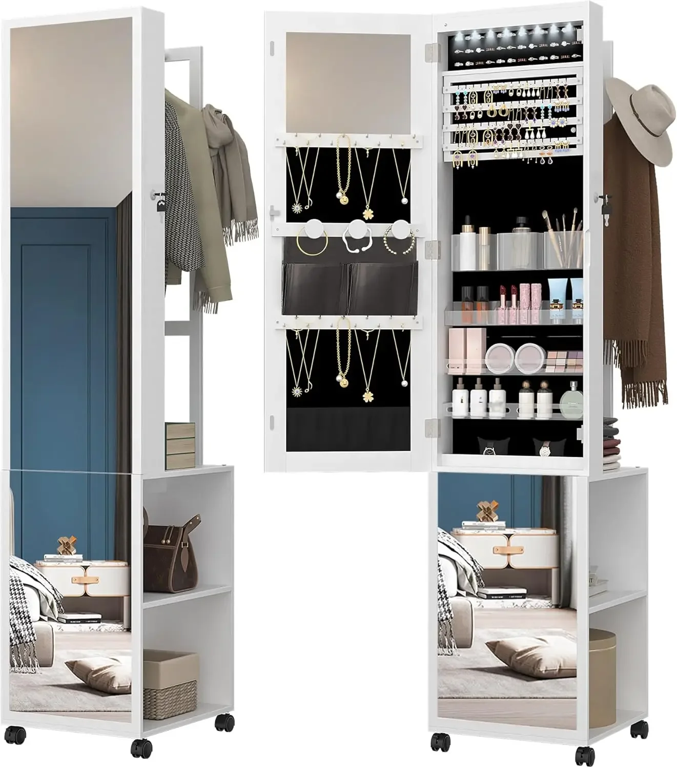 Schmuckschrank mit 8 LEDs, 66, – Full Length Mirror Jewelry Armoire Bewertung und Preis