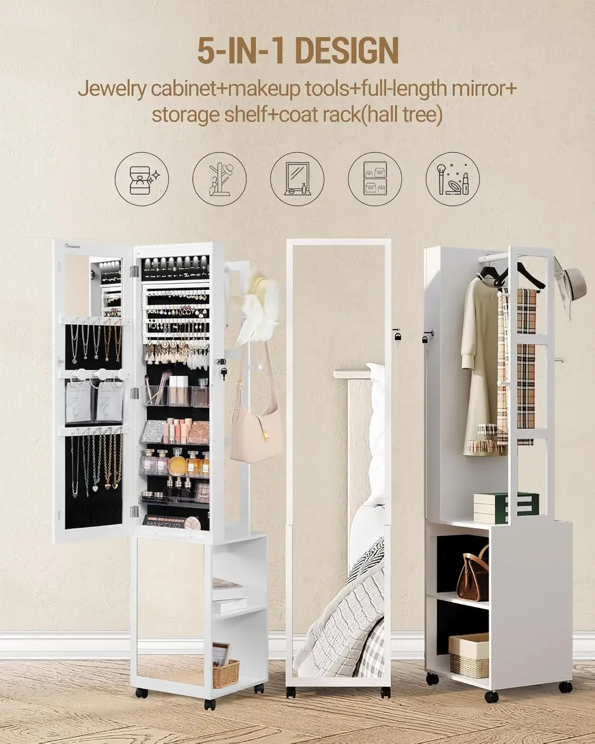 Schmuckschrank mit 8 LEDs, 66, – Full Length Mirror Jewelry Armoire Bewertung und Preis