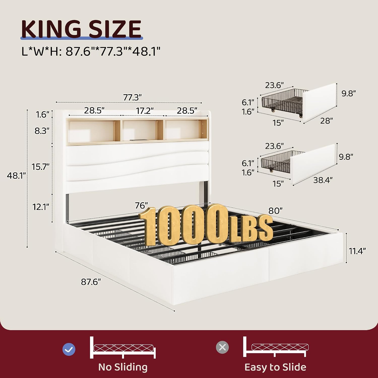 Kingsize-Bettgestell mit 6 Auf – King Size Bed Frame With Storage Drawers Bewertung und Preis