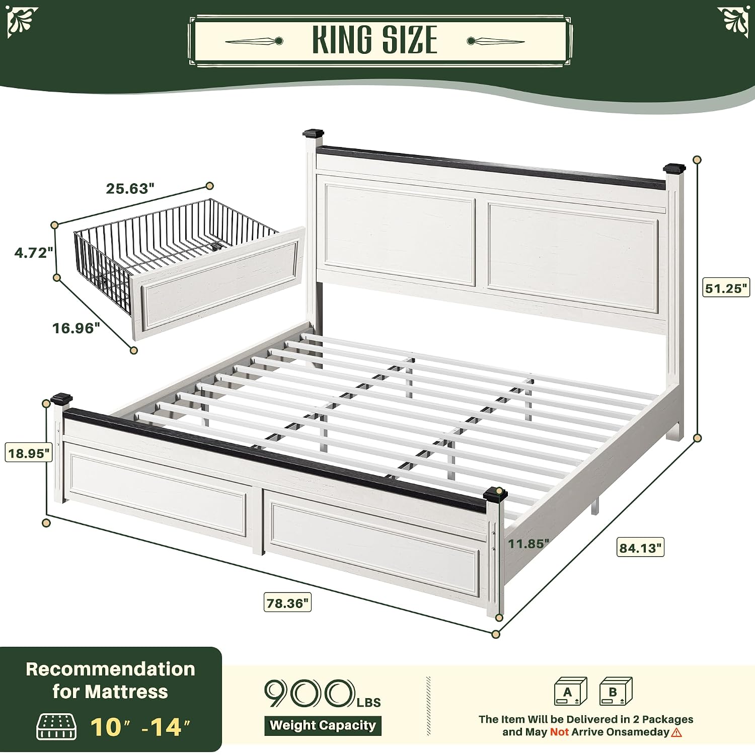 Kingsize-Bettgestell mit 51 Zo – King Size Bed Frame With Storage Drawers Bewertung und Preis