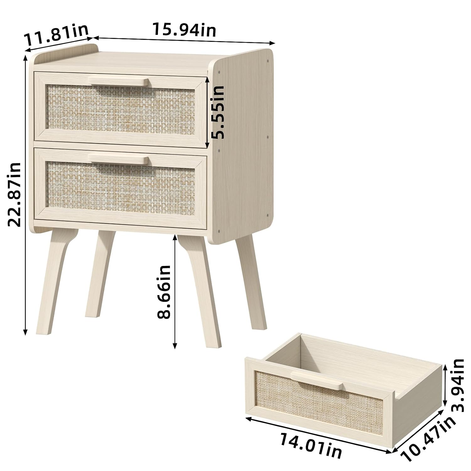 Rattan-Nachttisch-Set mit 2 Sc – Solid Wood Nightstand 2 Drawers Bewertung und Preis