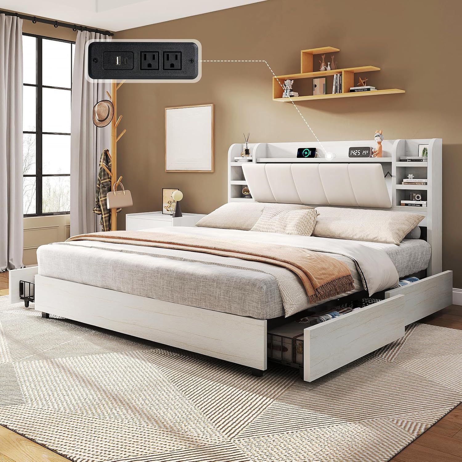 King-Size Polsterbett mit Büch – King Size Bed Frame With Storage Drawers Bewertung und Preis
