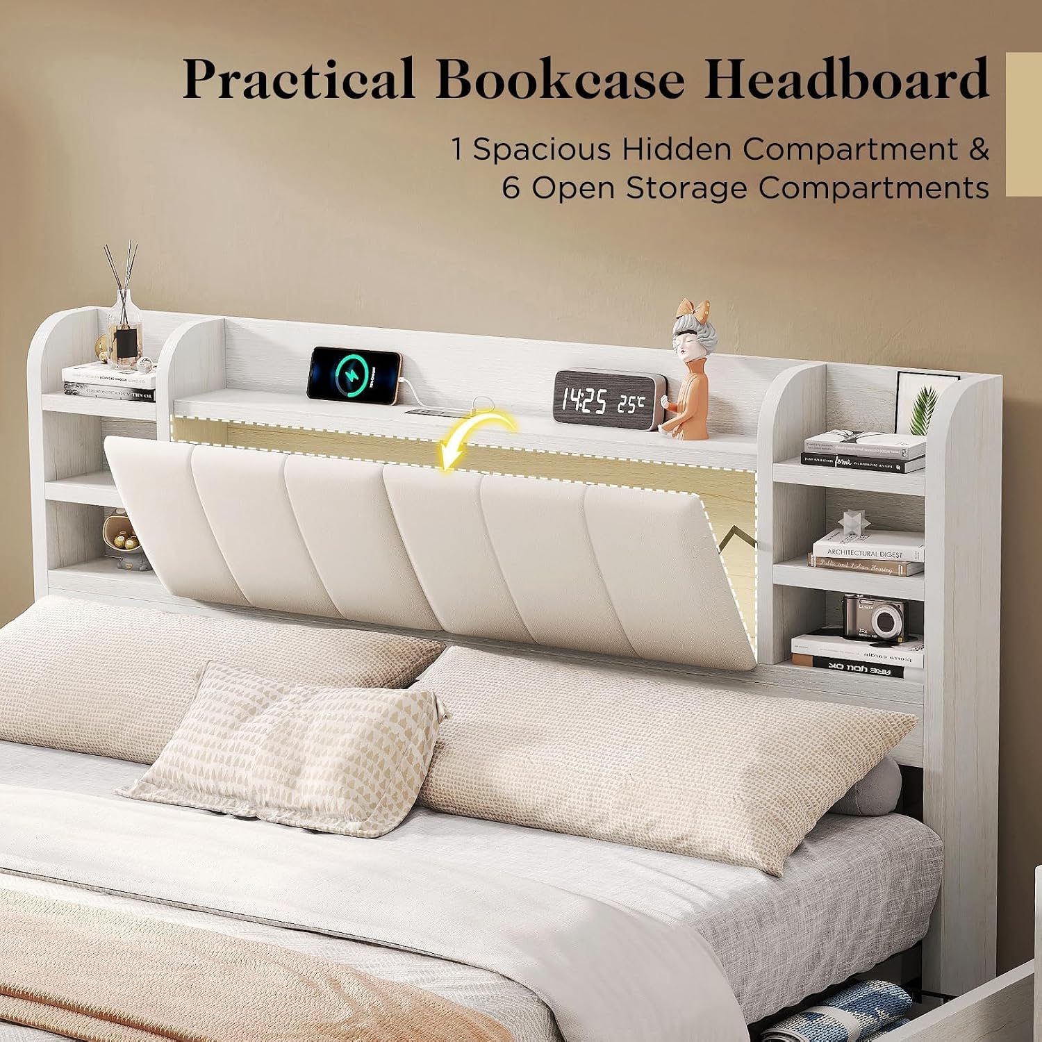 King-Size Polsterbett mit Büch – King Size Bed Frame With Storage Drawers Bewertung und Preis