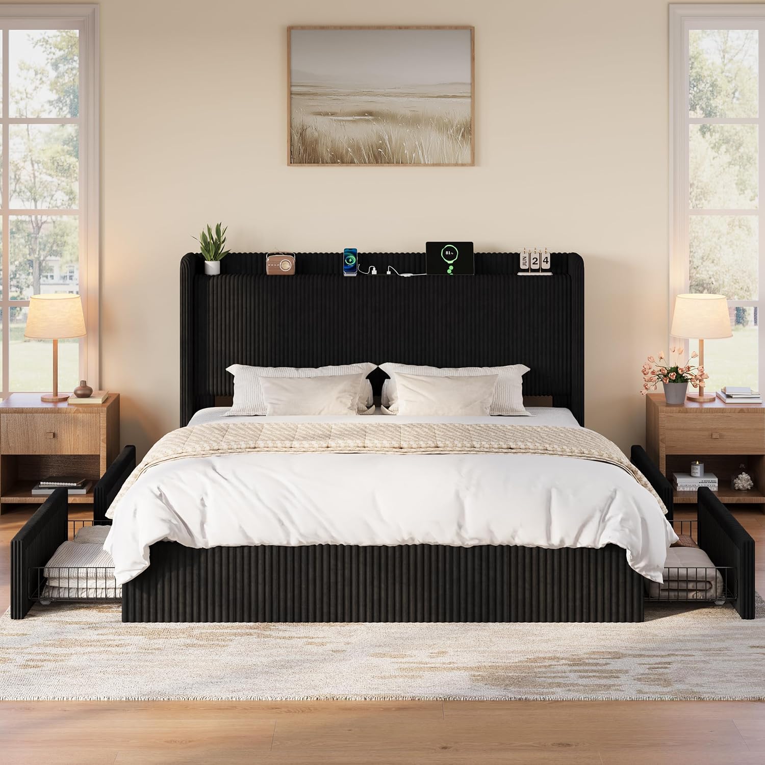Kingsize-Bettgestell mit 4 Übe – King Size Bed Frame With Storage Drawers Bewertung und Preis