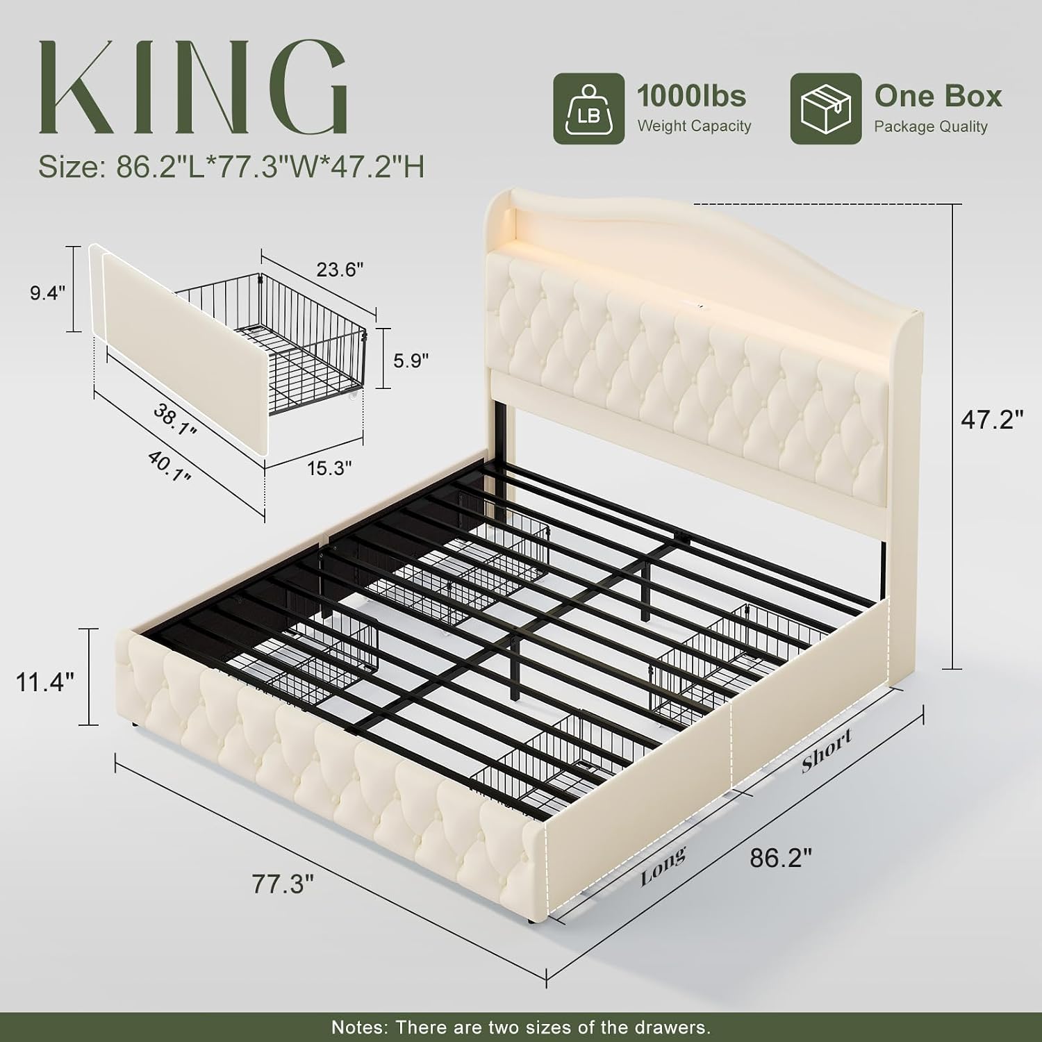 King-Size-Plattformbettgestell – King Size Bed Frame With Storage Drawers Bewertung und Preis
