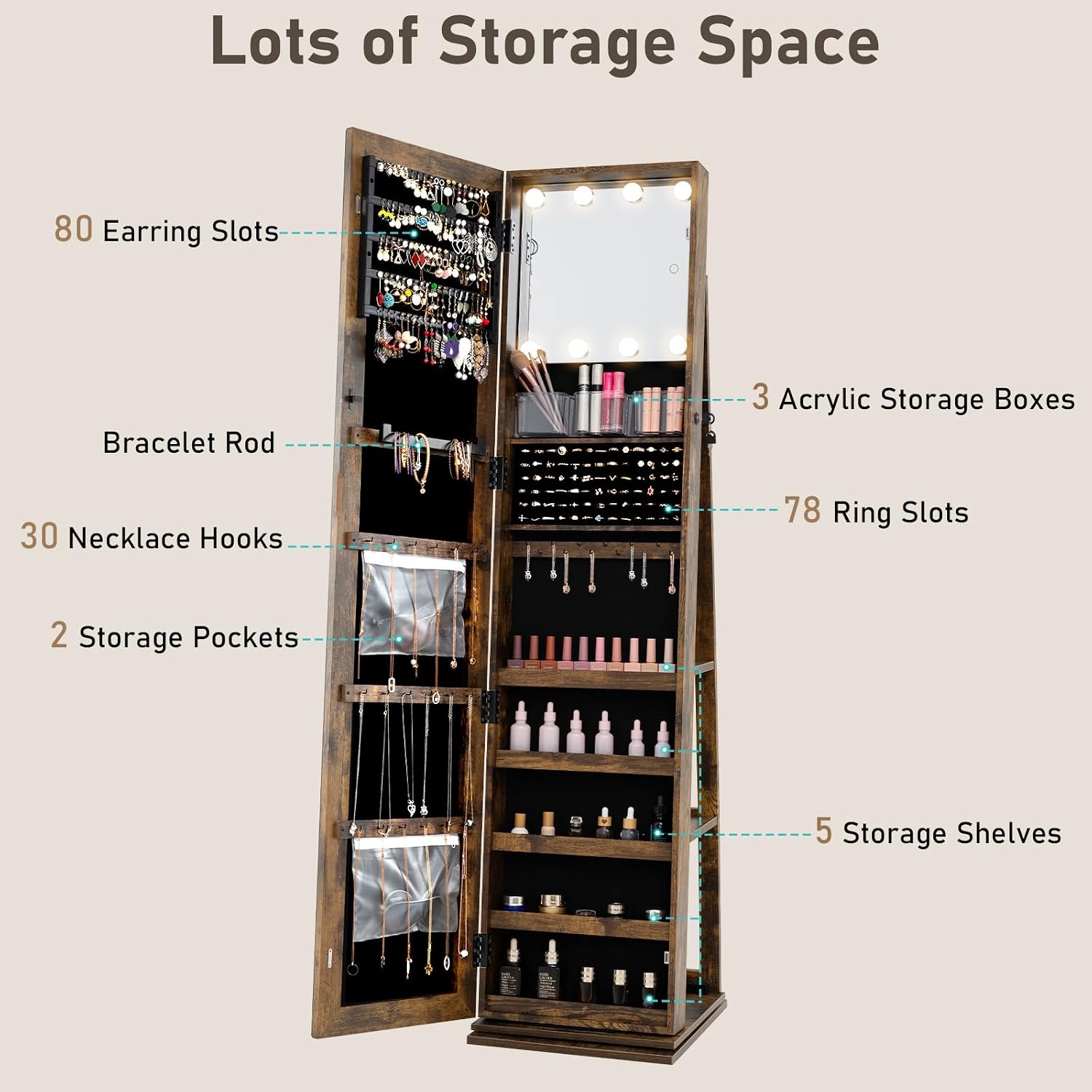 Drehbarer Schmuckschrank mit G – Full Length Mirror Jewelry Armoire Bewertung und Preis