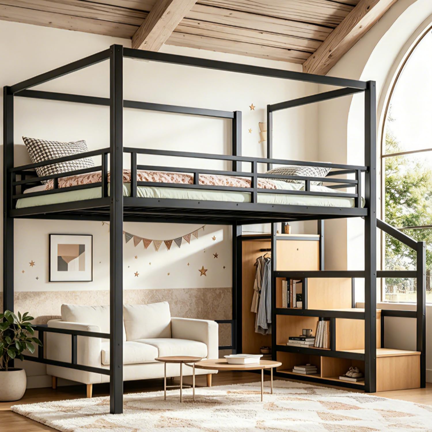 Queen-Loftbett mit Stauraumtre – Canopy Bed Frame Metal Queen Bewertung und Preis