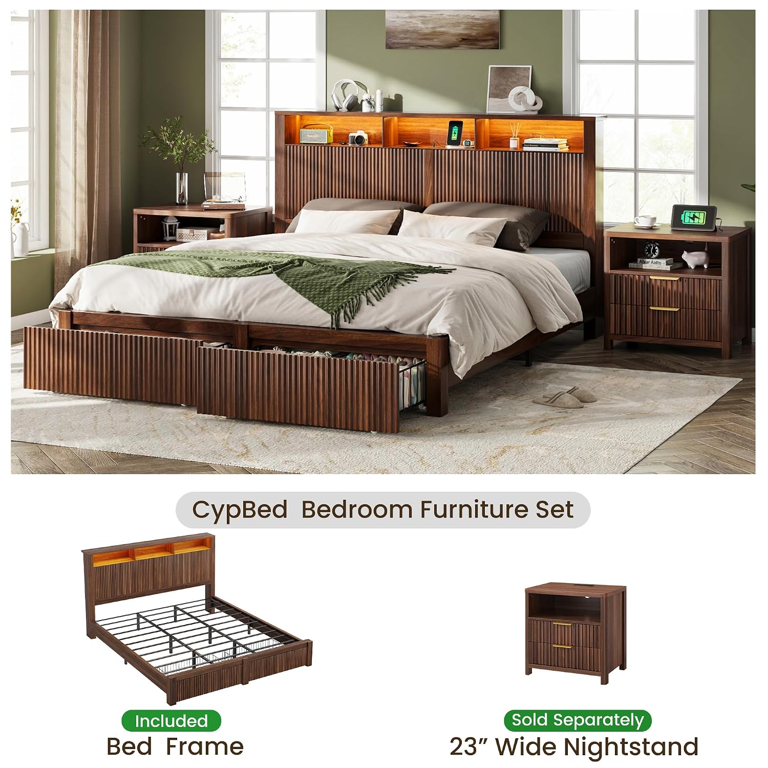 Kingsize-Bettgestell und Kopft – King Size Bed Frame With Storage Drawers Bewertung und Preis