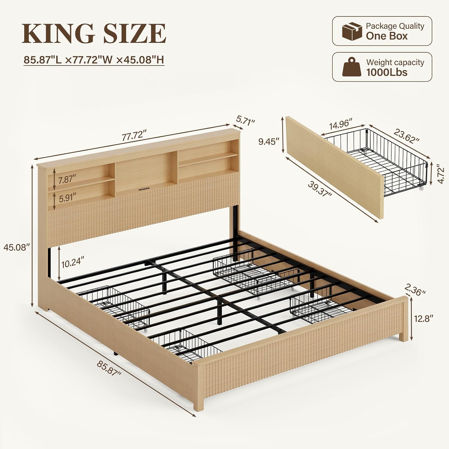 Kingsize-Bettgestell mit 4 Auf – King Size Bed Frame With Storage Drawers Bewertung und Preis