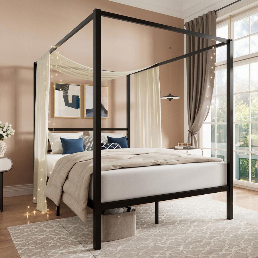 Schwarzes Himmelbettgestell, F – Canopy Bed Frame Metal Queen Bewertung und Preis