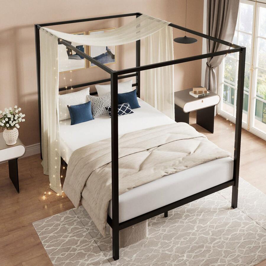 Schwarzes Himmelbettgestell, F – Canopy Bed Frame Metal Queen Bewertung und Preis
