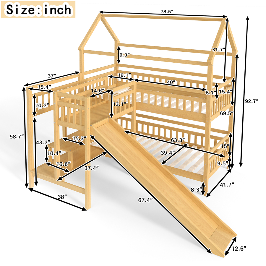 Zwillings-Etagenbett in Hausfo – Bunk Bed With Stairs And Slide Bewertung und Preis