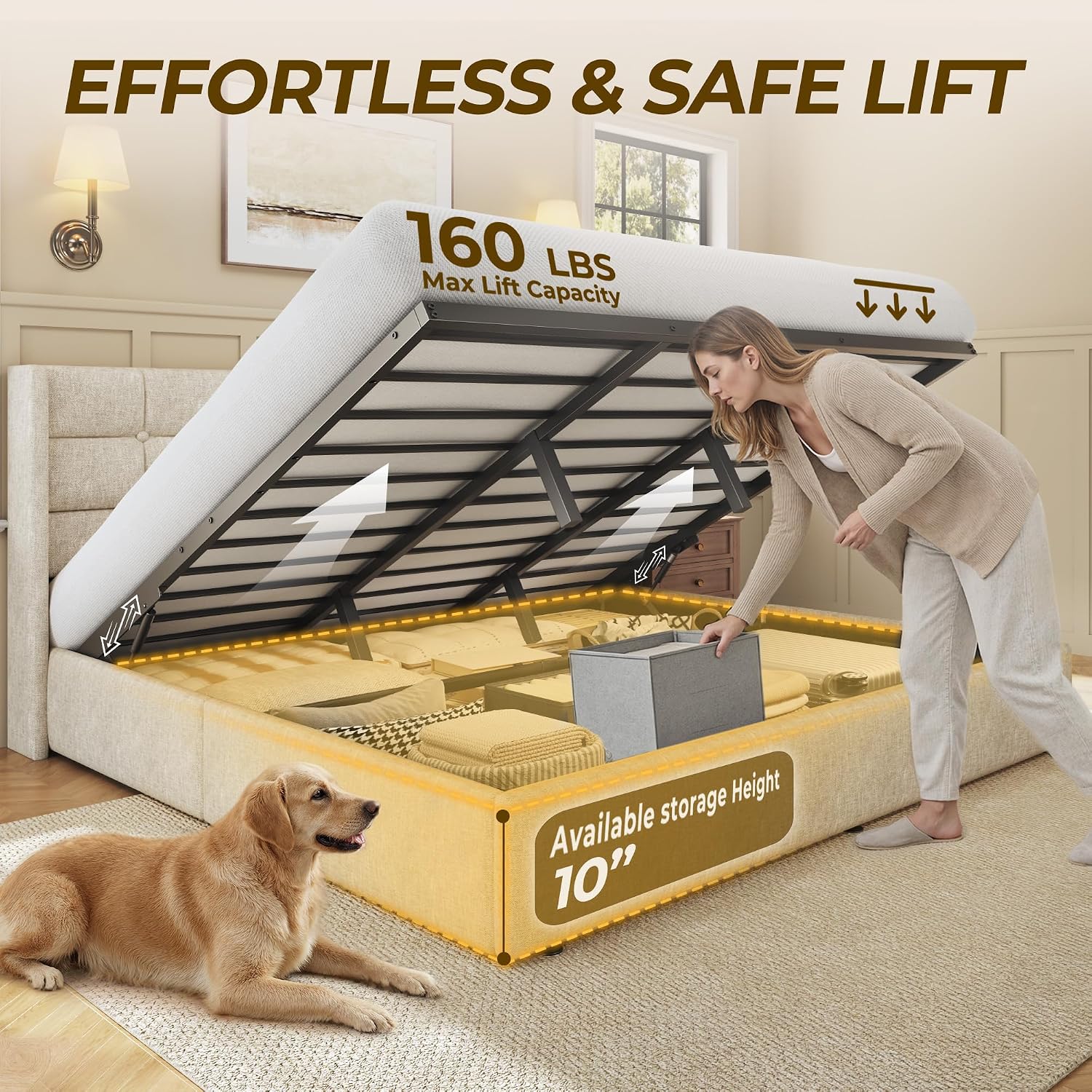 King-Size-Bettgestell mit Stau – Gas Lift Storage Bed Hydraulic Bewertung und Preis