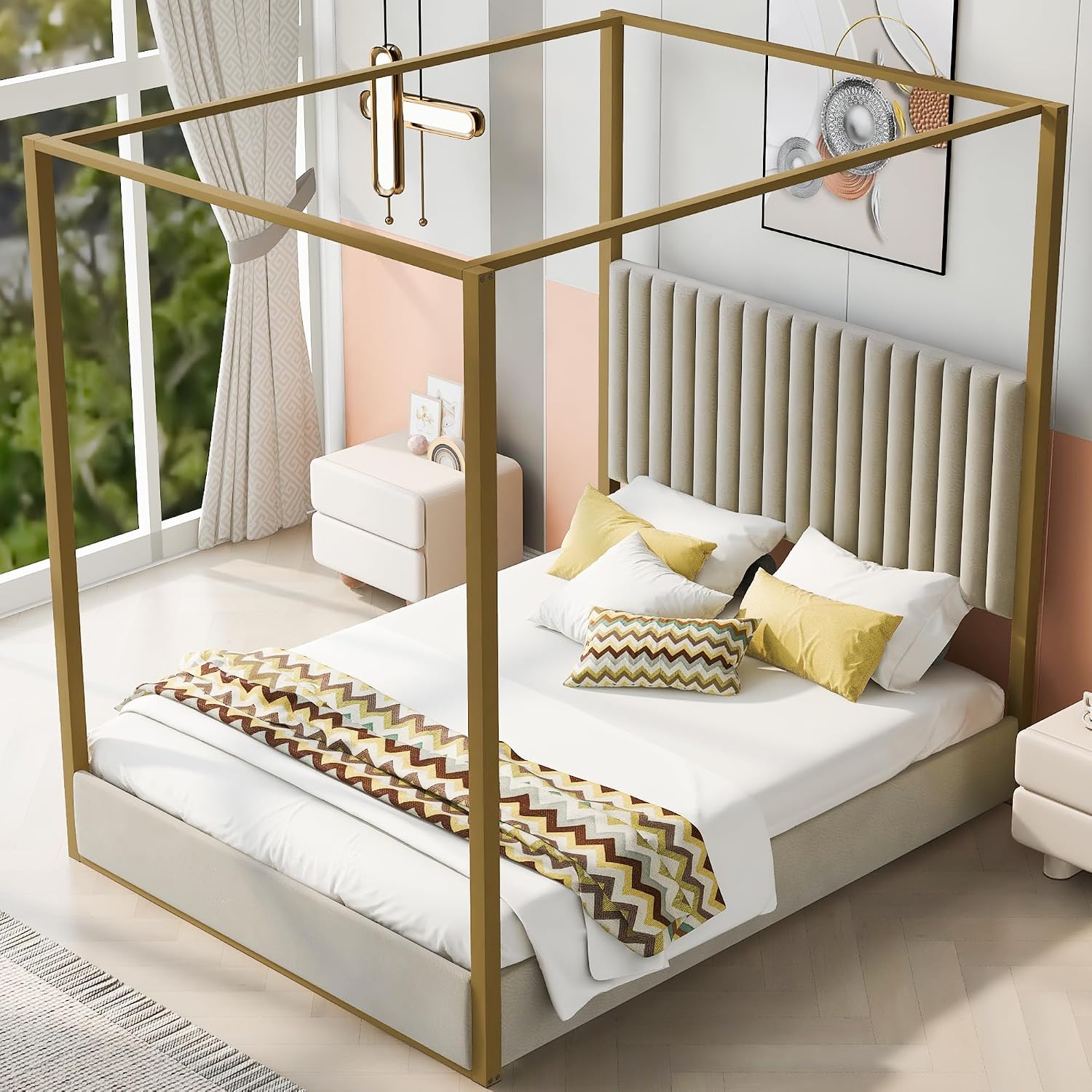 Modernes Himmelbett mit Polste – Canopy Bed Frame Metal Queen Bewertung und Preis