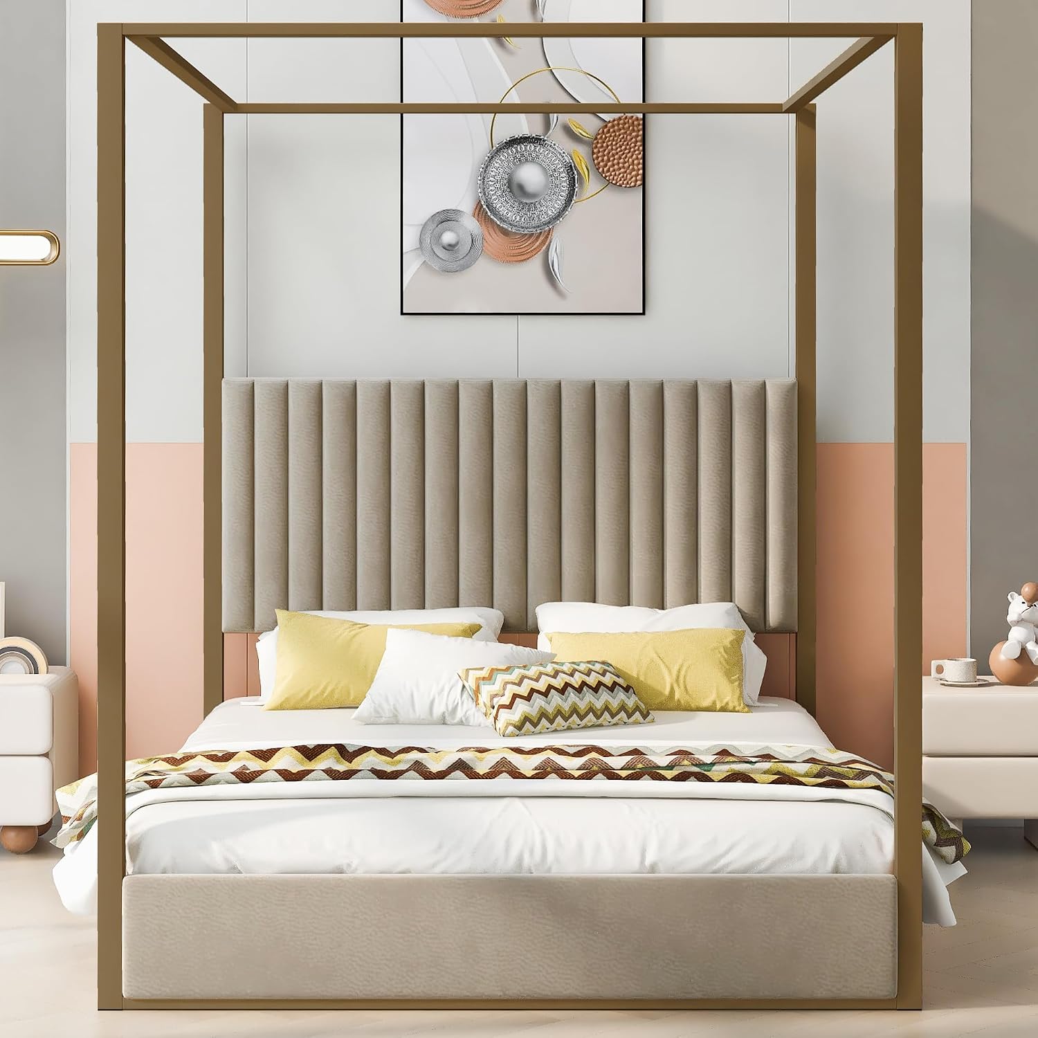 Modernes Himmelbett mit Polste – Canopy Bed Frame Metal Queen Bewertung und Preis