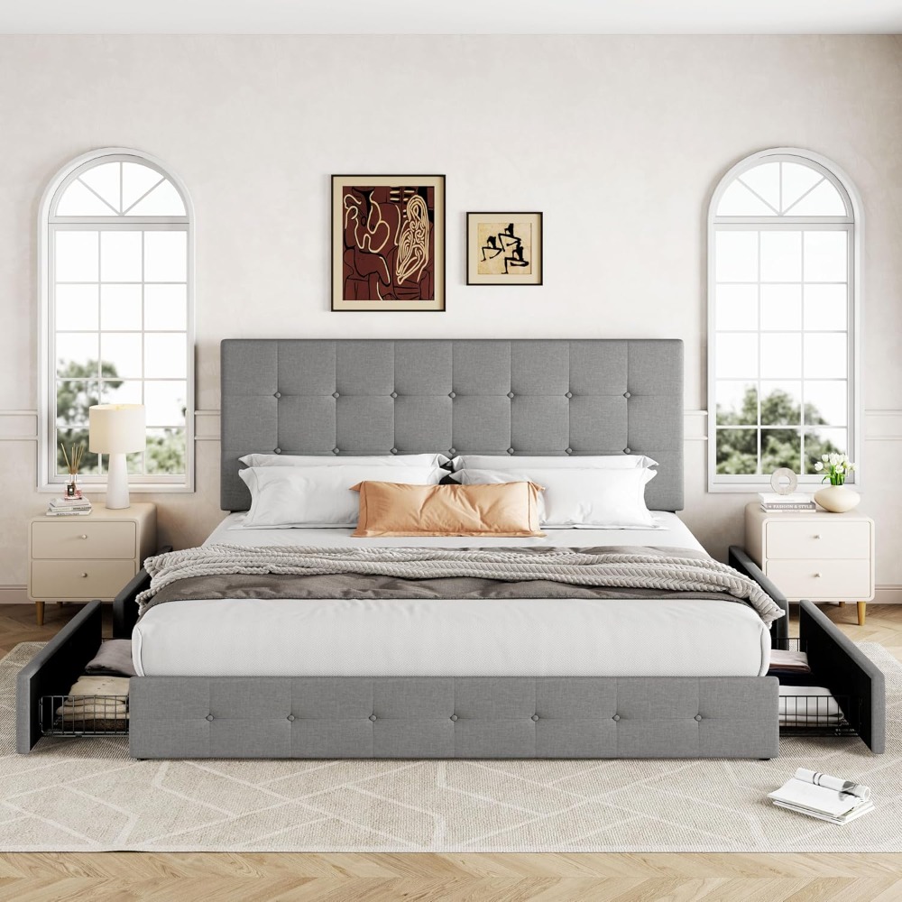 US-Versand Kingsize-Plattformb – King Size Bed Frame With Storage Drawers Bewertung und Preis