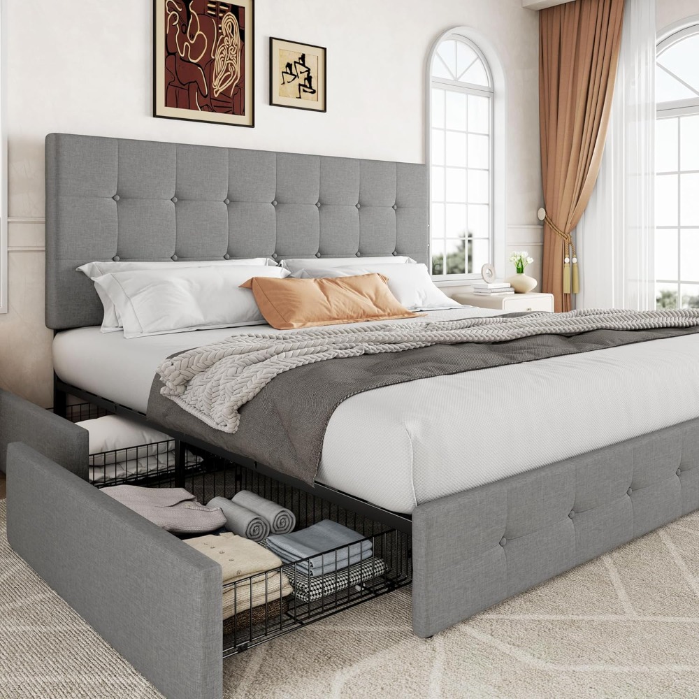 US-Versand Kingsize-Plattformb – King Size Bed Frame With Storage Drawers Bewertung und Preis