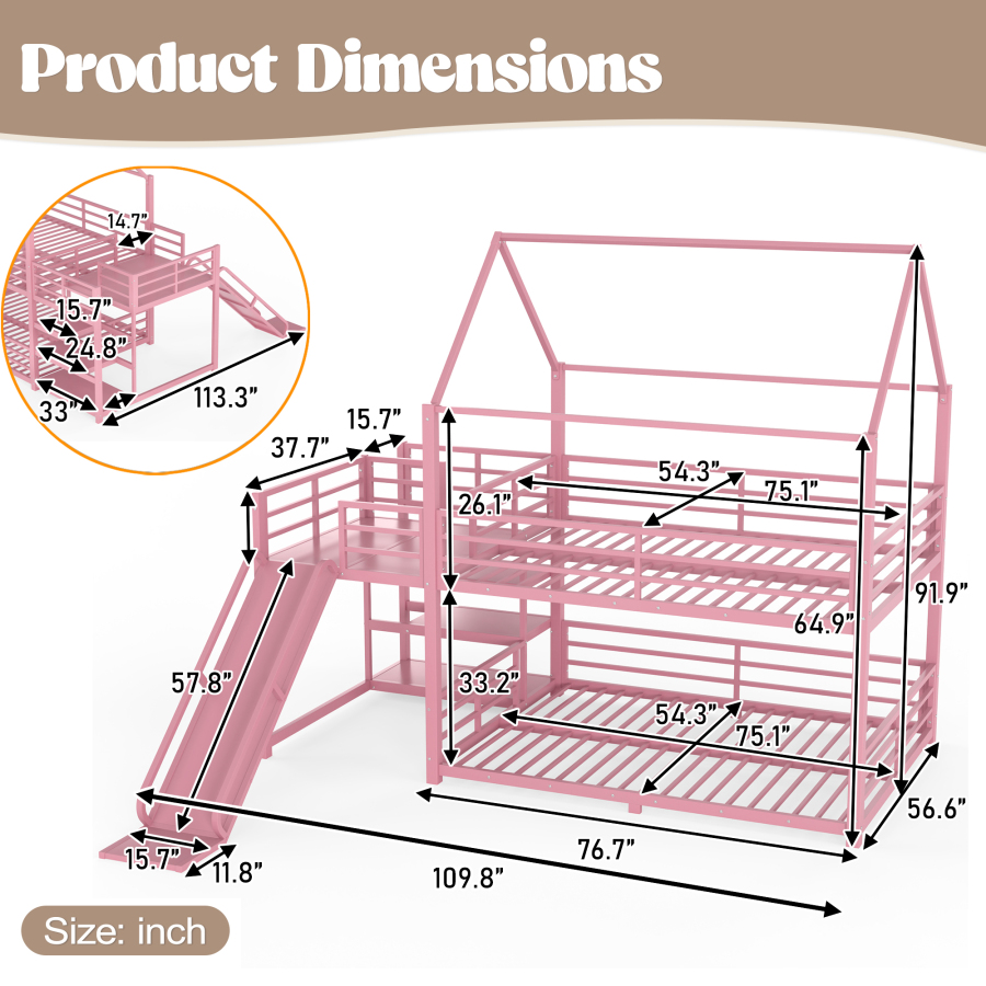 Vollmetall-Hausförmiges Etagen – Bunk Bed With Stairs And Slide Bewertung und Preis