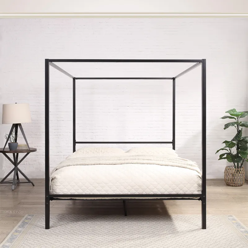 yh-Modernes Design, schwarzes  – Canopy Bed Frame Metal Queen Bewertung und Preis