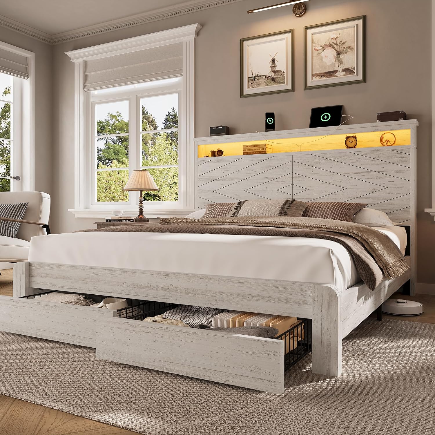 Kingsize-Holzplattformbettgest – King Size Bed Frame With Storage Drawers Bewertung und Preis