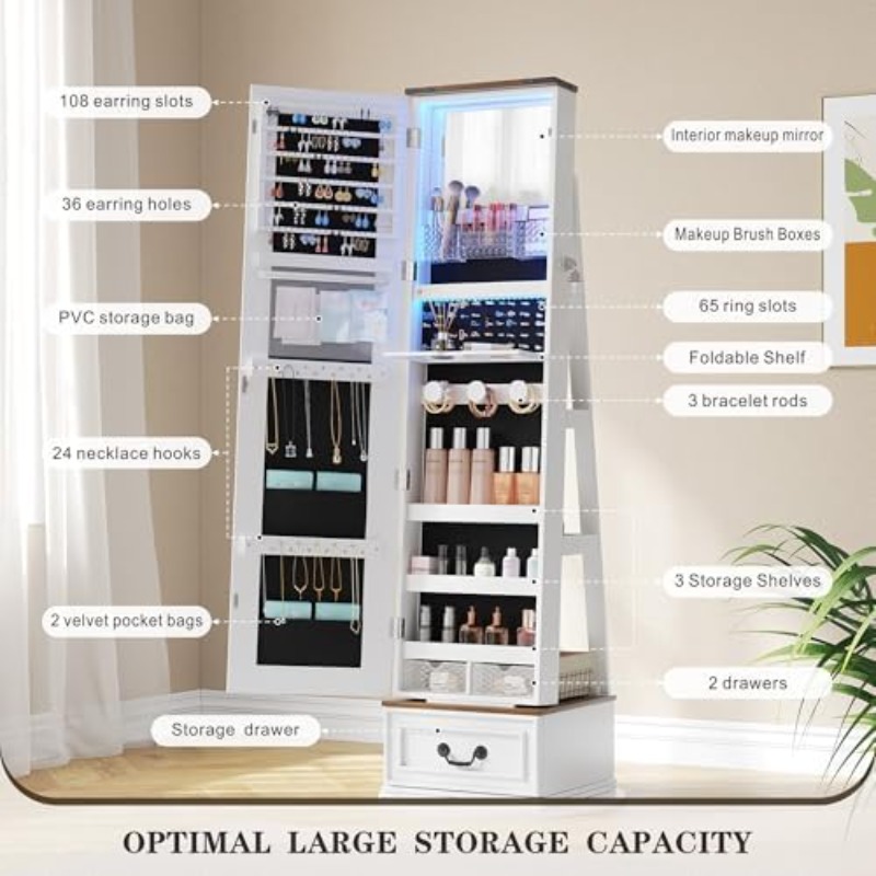 360 ° Drehbarer Schmuckschrank – Full Length Mirror Jewelry Armoire Bewertung und Preis