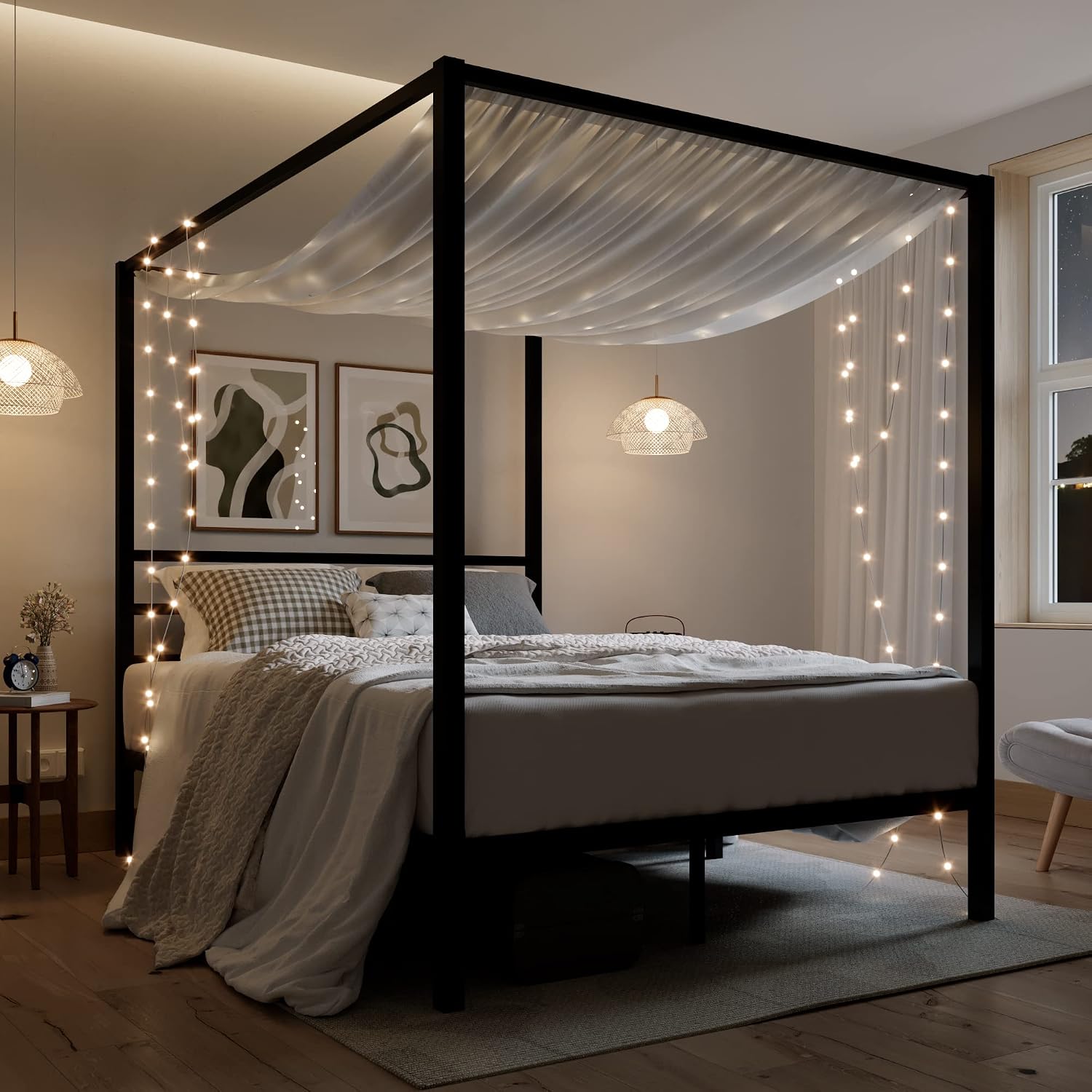 Queen-Size Metall-Himmelbettge – Canopy Bed Frame Metal Queen Bewertung und Preis