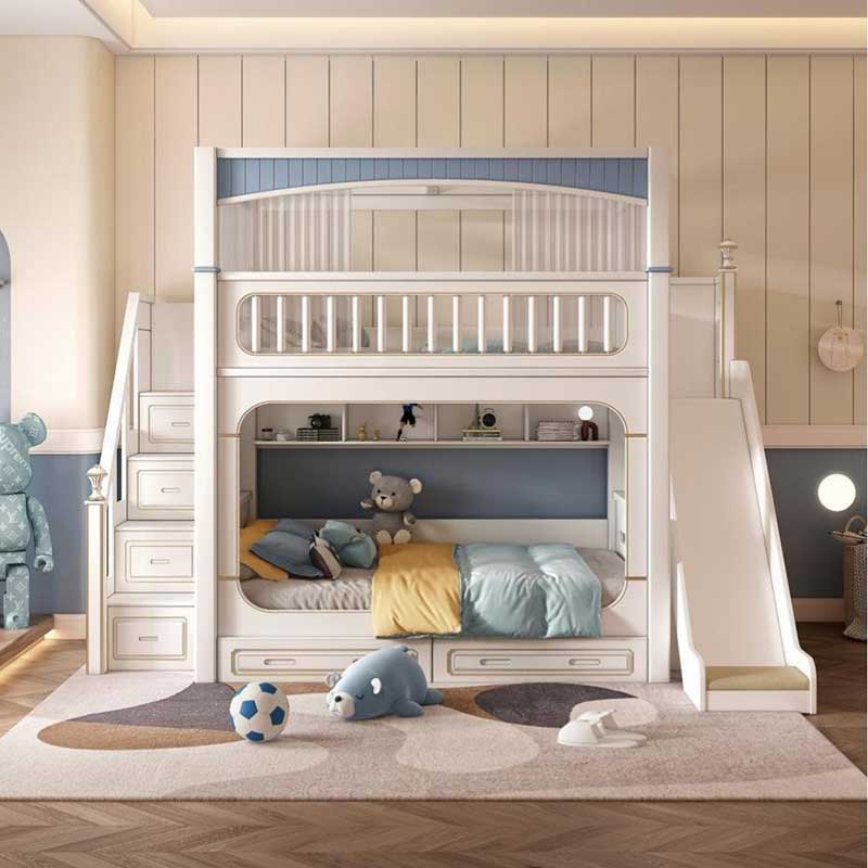 Modernes Haus Weiße Kinderzimm – Bunk Bed With Stairs And Slide Bewertung und Preis
