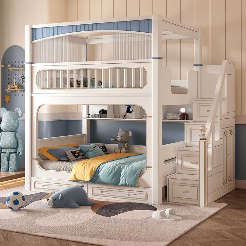 Modernes Haus Weiße Kinderzimm – Bunk Bed With Stairs And Slide Bewertung und Preis
