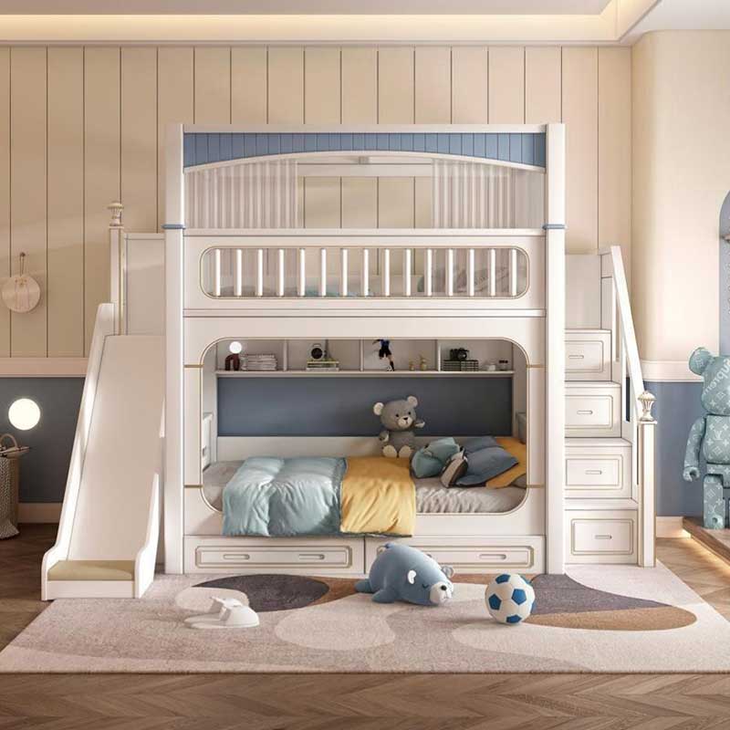 Modernes Haus Weiße Kinderzimm – Bunk Bed With Stairs And Slide Bewertung und Preis