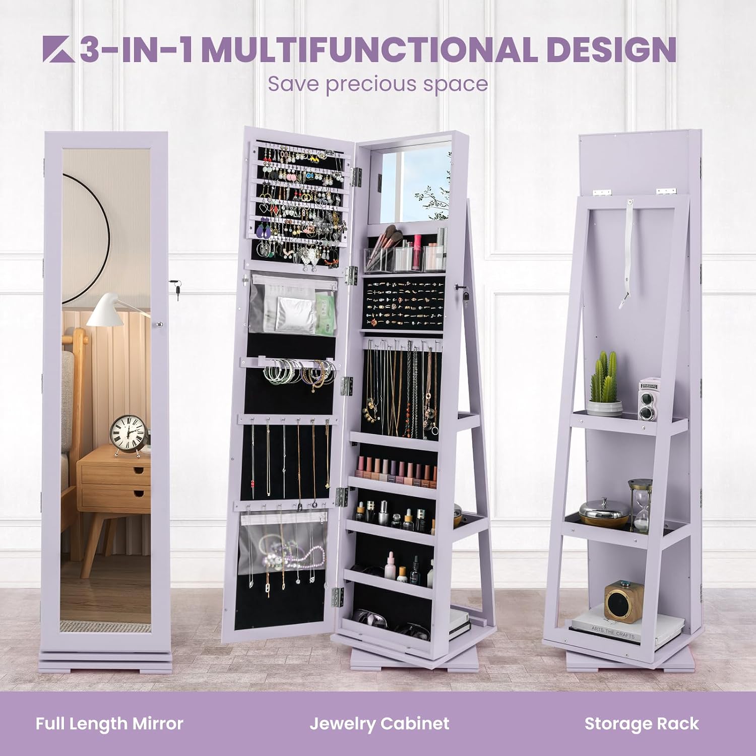 360° drehbarer Schmuckschrank  – Full Length Mirror Jewelry Armoire Bewertung und Preis