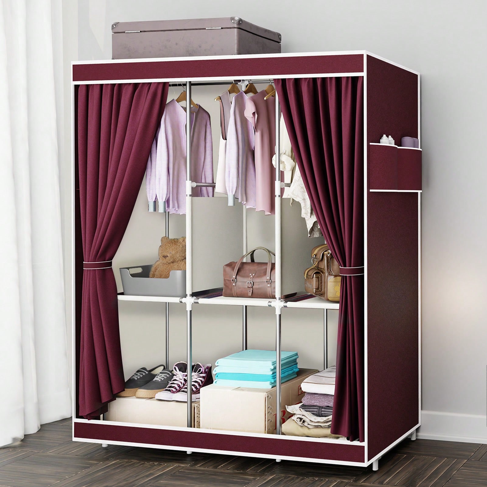 65-Zoll tragbarer Kleiderschra – Wardrobe Closet Portable Fabric Cover Bewertung und Preis