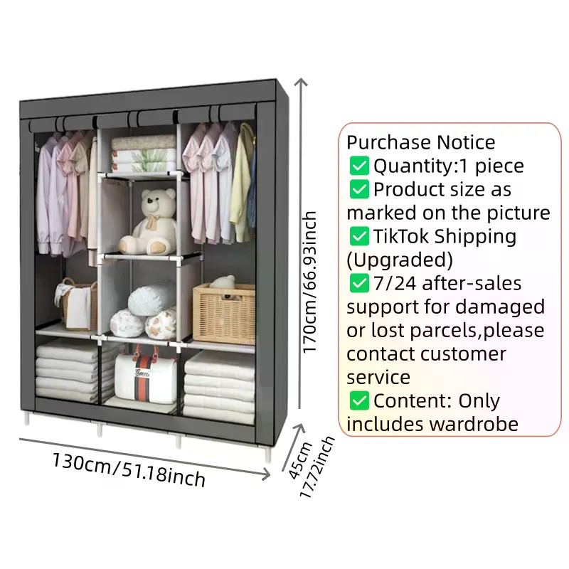 64-Zoll tragbarer, abgedeckter – Wardrobe Closet Portable Fabric Cover Bewertung und Preis