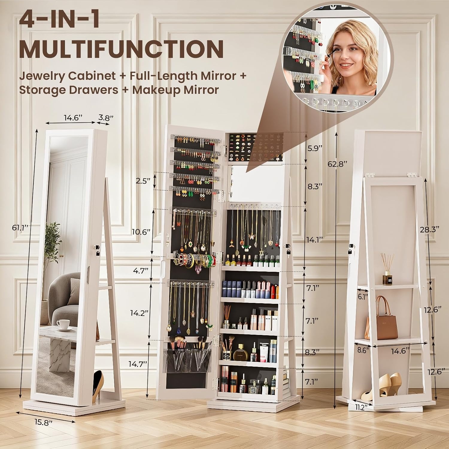 4-in-1 Schmuckschrank, abschli – Full Length Mirror Jewelry Armoire Bewertung und Preis